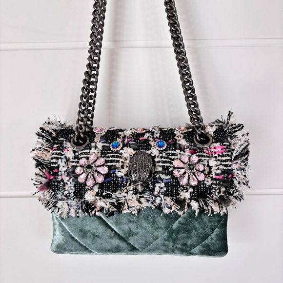 Kurt Geiger London Mini Kensington Tweed & Velvet Crossbody Shoulder Bag